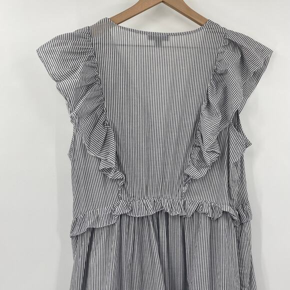 J Crew Tiered Cotton Voile Sundress Ruffled Striped Midi Dress White Gray XXL - Picture 6 of 9